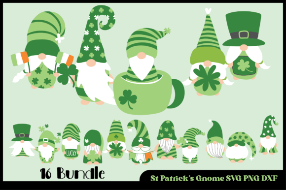 16 Bundle Gnome St Patricks Character Graphics