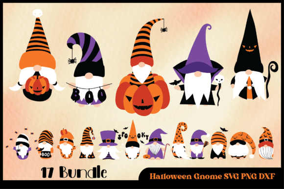 17 Bundle Gnome Halloween Character PNG Graphics for Print Templates