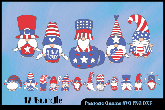 17 Bundle Gnome Patriotic Character PNG Graphics for Print Templates