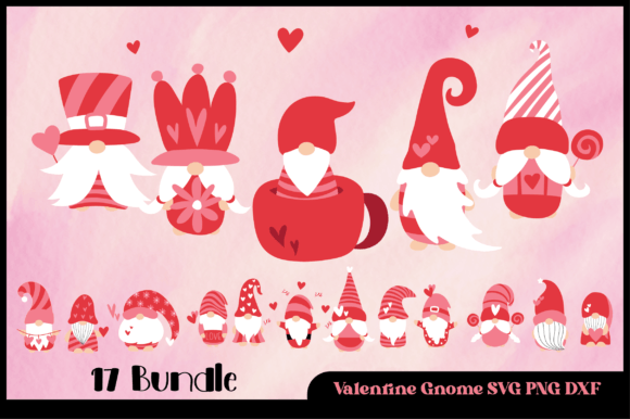17 Bundle Gnome Valentine Character Graphics for Print Templates