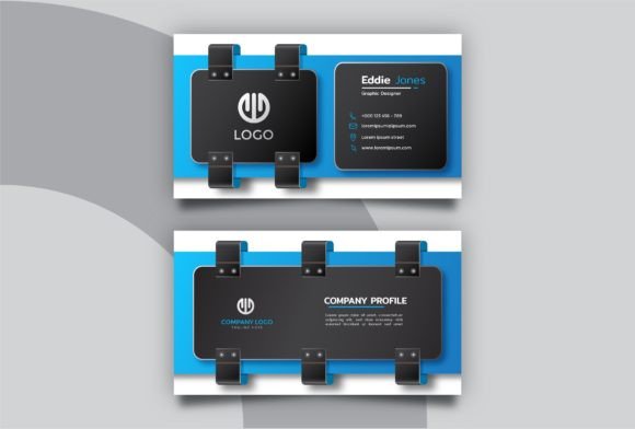 Blue and Black Business Card Graphics for Print Templates