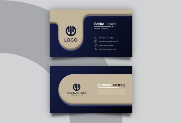 Dark Blue Brown Business Card Graphics for Print Templates