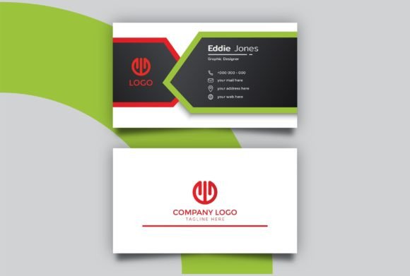 Green and Red Line Business Card Graphics for Print Templates