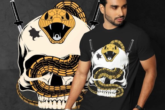 HALLOWEEN T SHIRT with SKULL and SNAKE Graphics