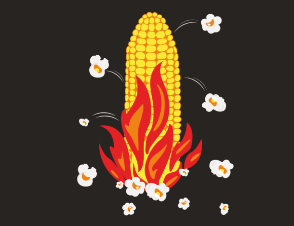Popcorn on Fire Vector Illustration