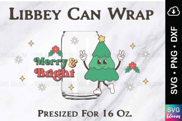 Retro Merry Bright 16 Oz Libbey Can Graphics